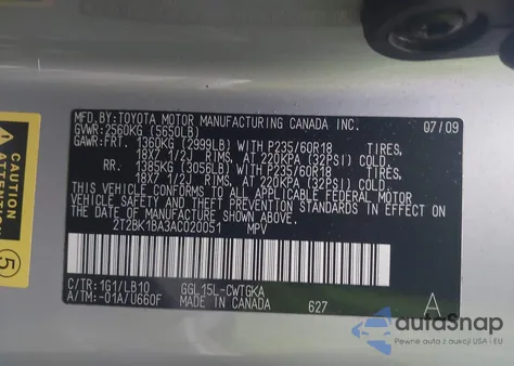 2010 Lexus Rx 350 z USA, uszkodzony, nr VIN 2T2BK1BA3AC020051